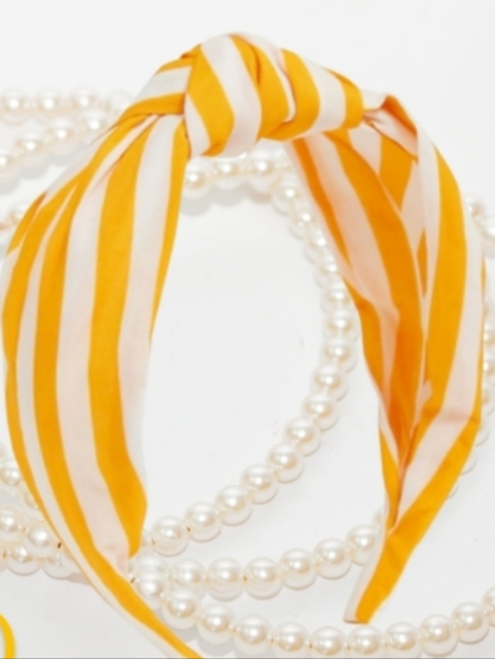 J Crew Golden Yellow + White Stripe Top Knot Cushion Comfort Satin Headband NEW